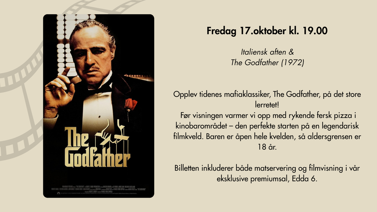 17. oktober: Italiensk aften & The Godfather. Billetter kommer 9. september.